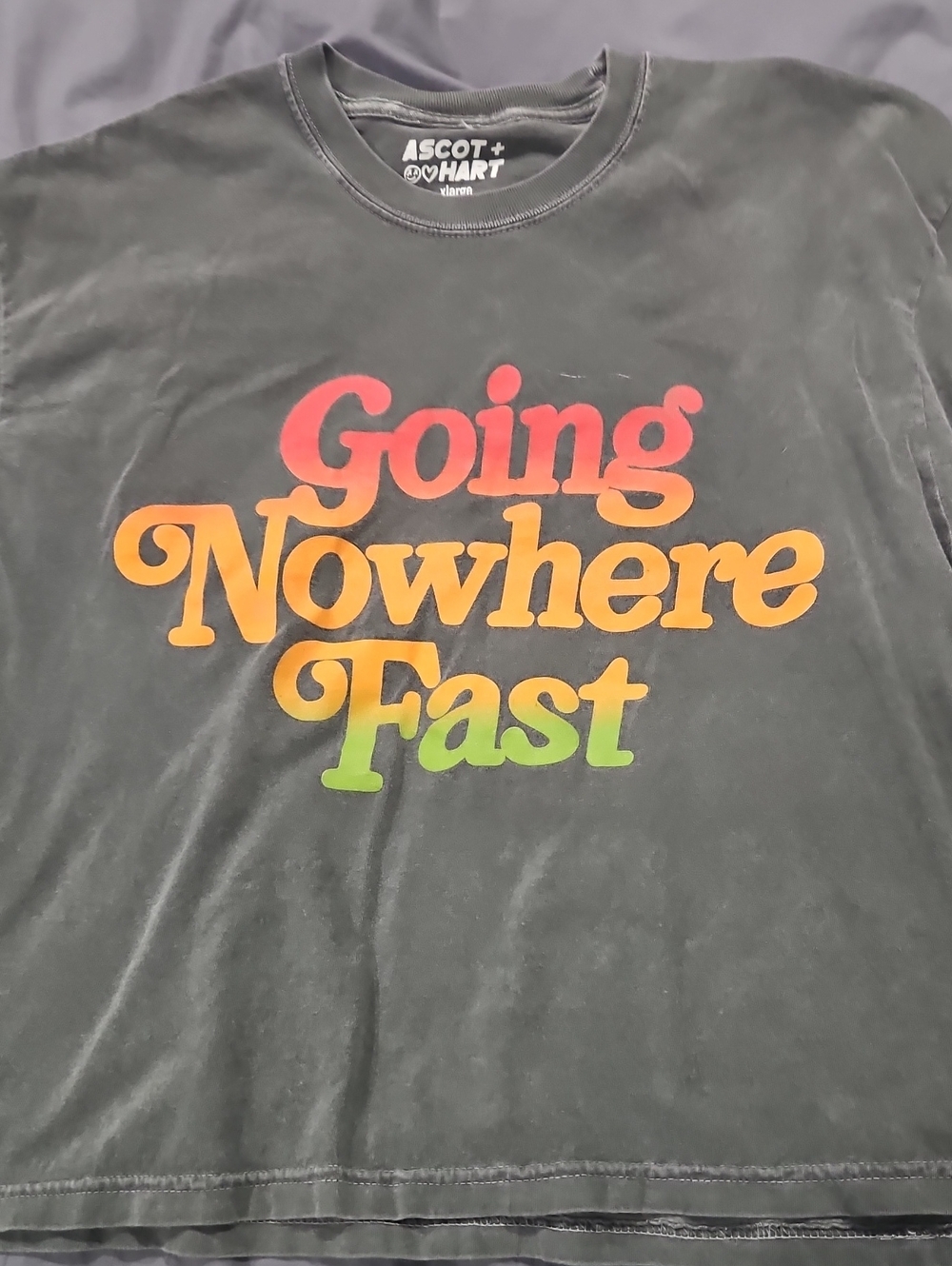 Ascot + Hart Cropped Graphic Tee 'Going Nowhere Fast' Wsshed Black/Gray